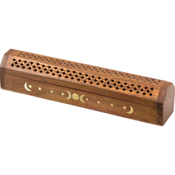 Wood Incense Storage Box Triple Moon